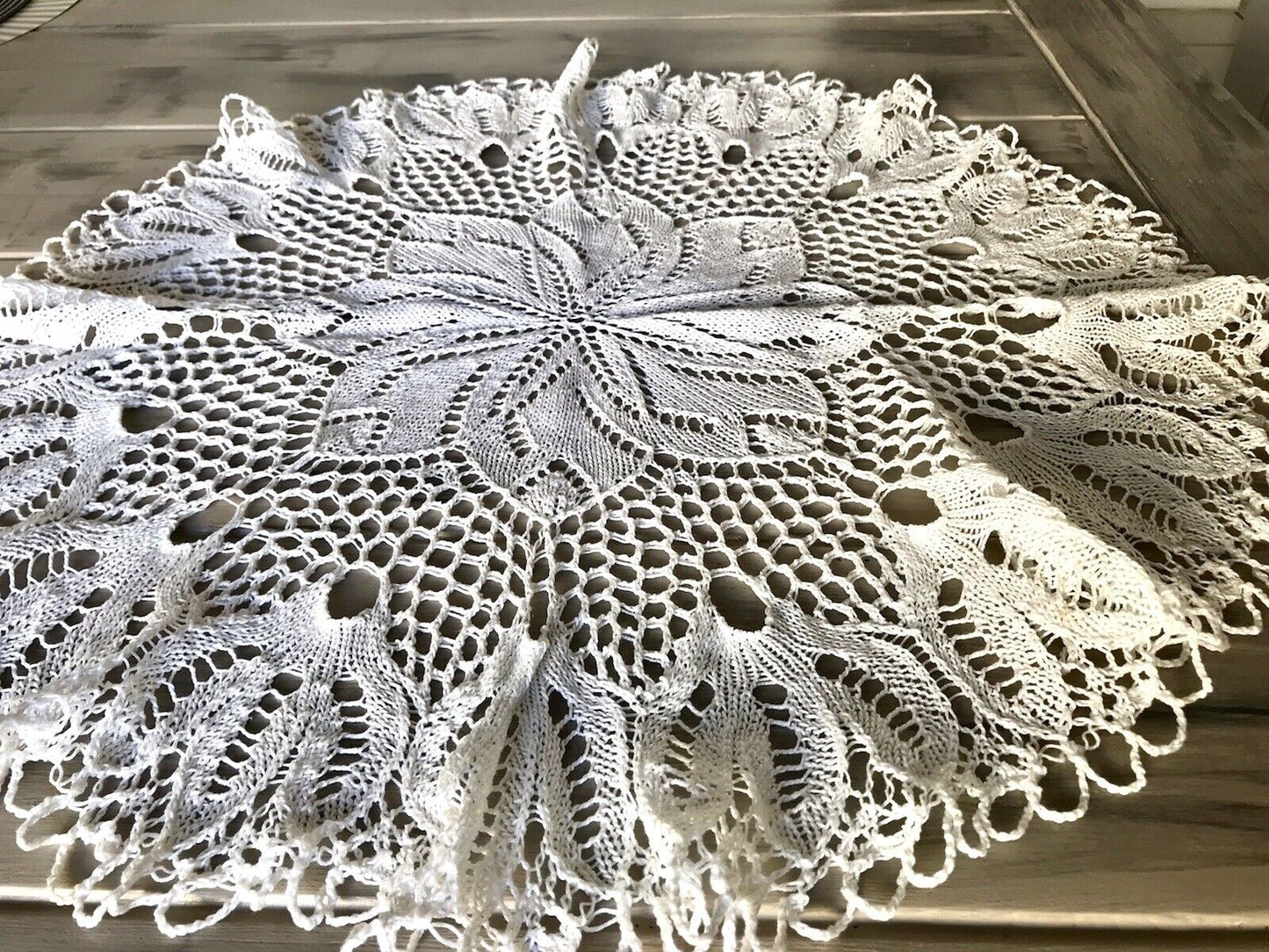 Antik alt Spitze weiß Tischdecke rund 57 cm Baumwolle gestrickt  So Schön!