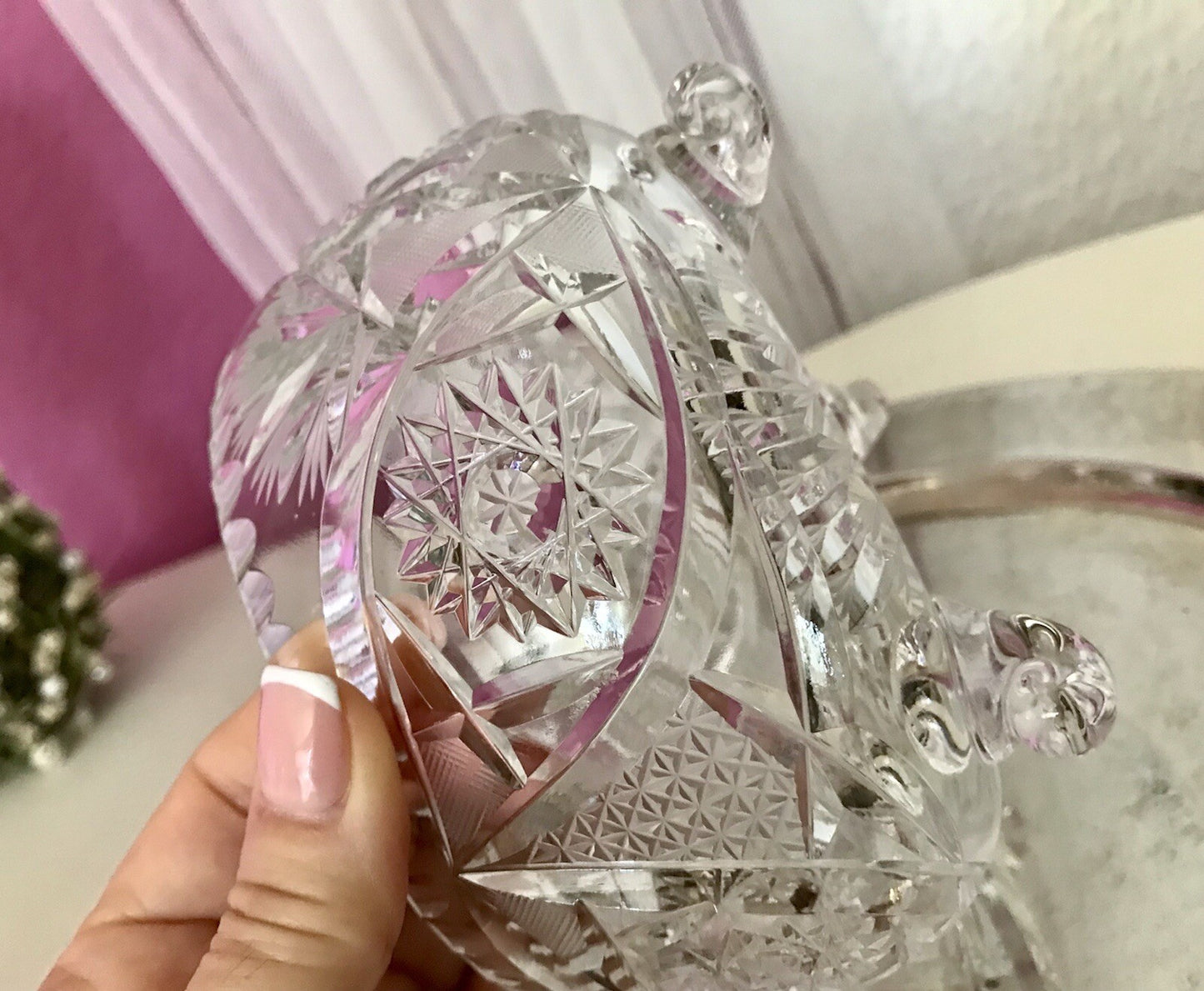 Alt Vintage Bleikristall Bonboniere Schale Glas edel Kristallglas PRL Polen