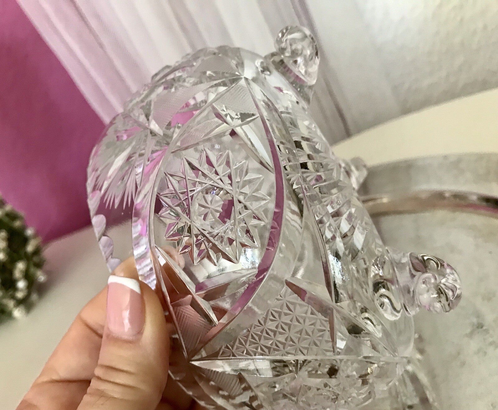 Alt Vintage Bleikristall Bonboniere Schale Glas edel Kristallglas PRL Polen