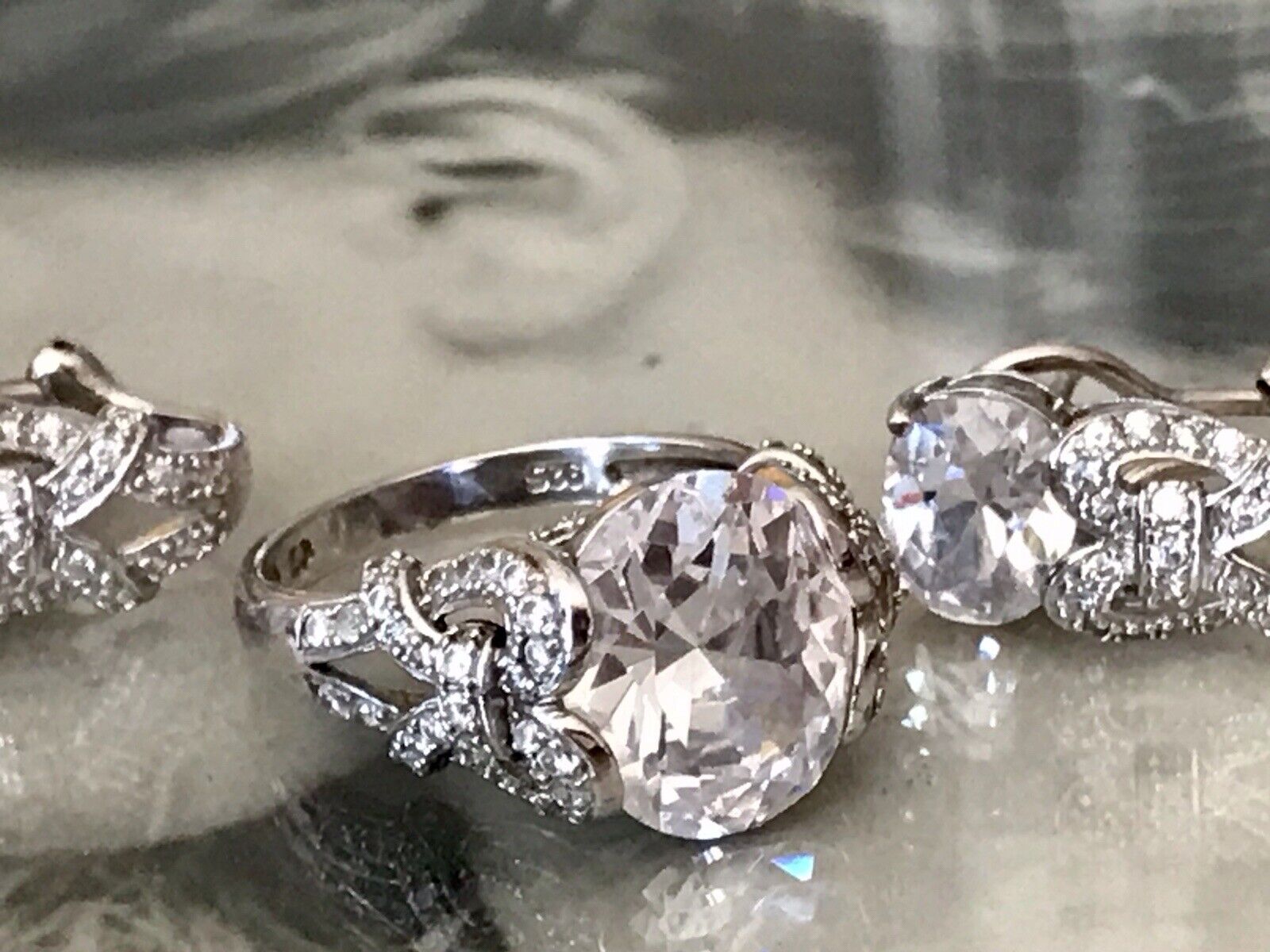 Edel Schmuck Set DAMEN RING & Ohrringe Silber 925 Gr.63 Steine Cubic Zirkonia