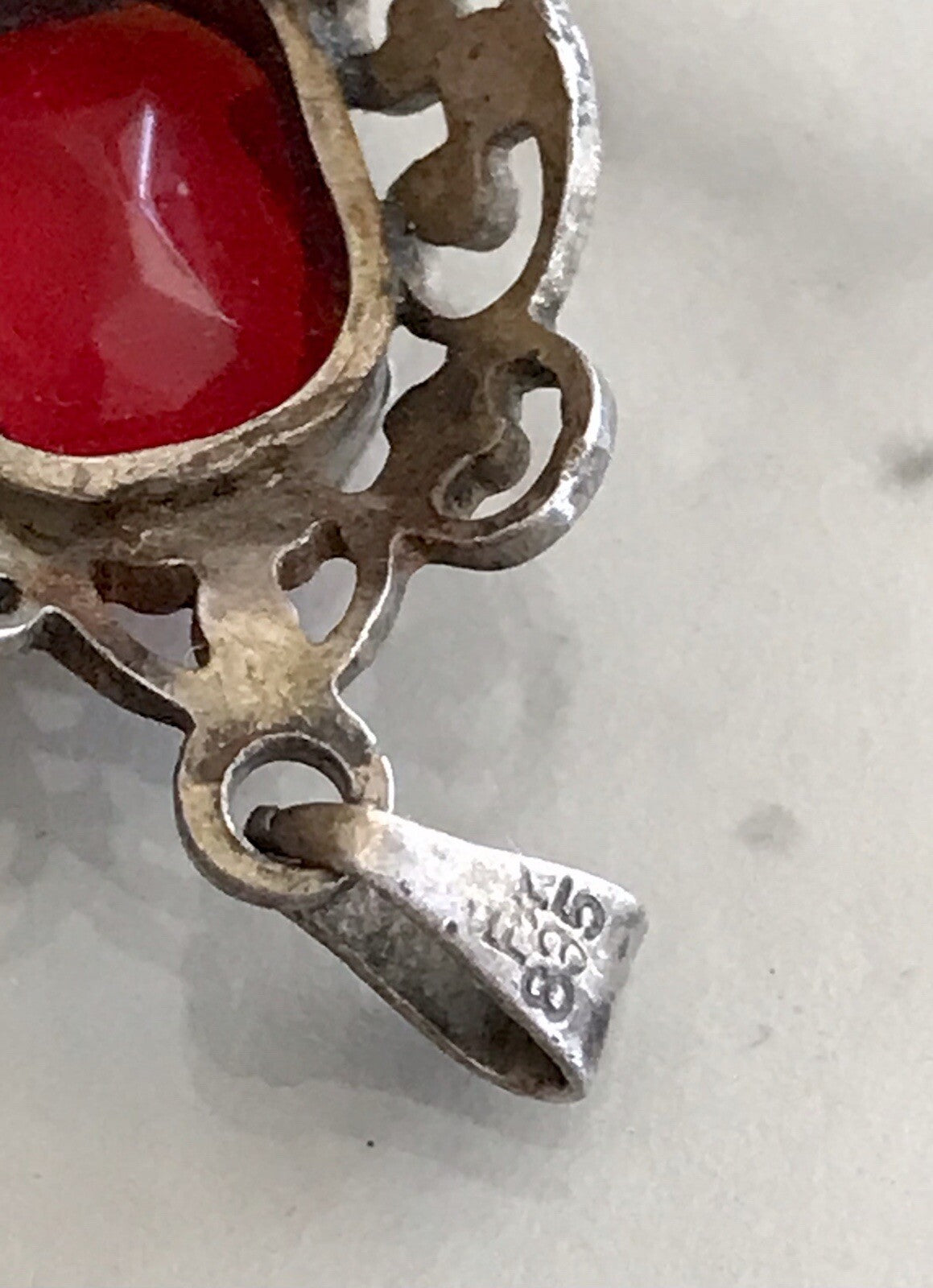 Antik Jugendstil Art Déco Edel Anhänger 835 Silber SUPER Design roter Stein