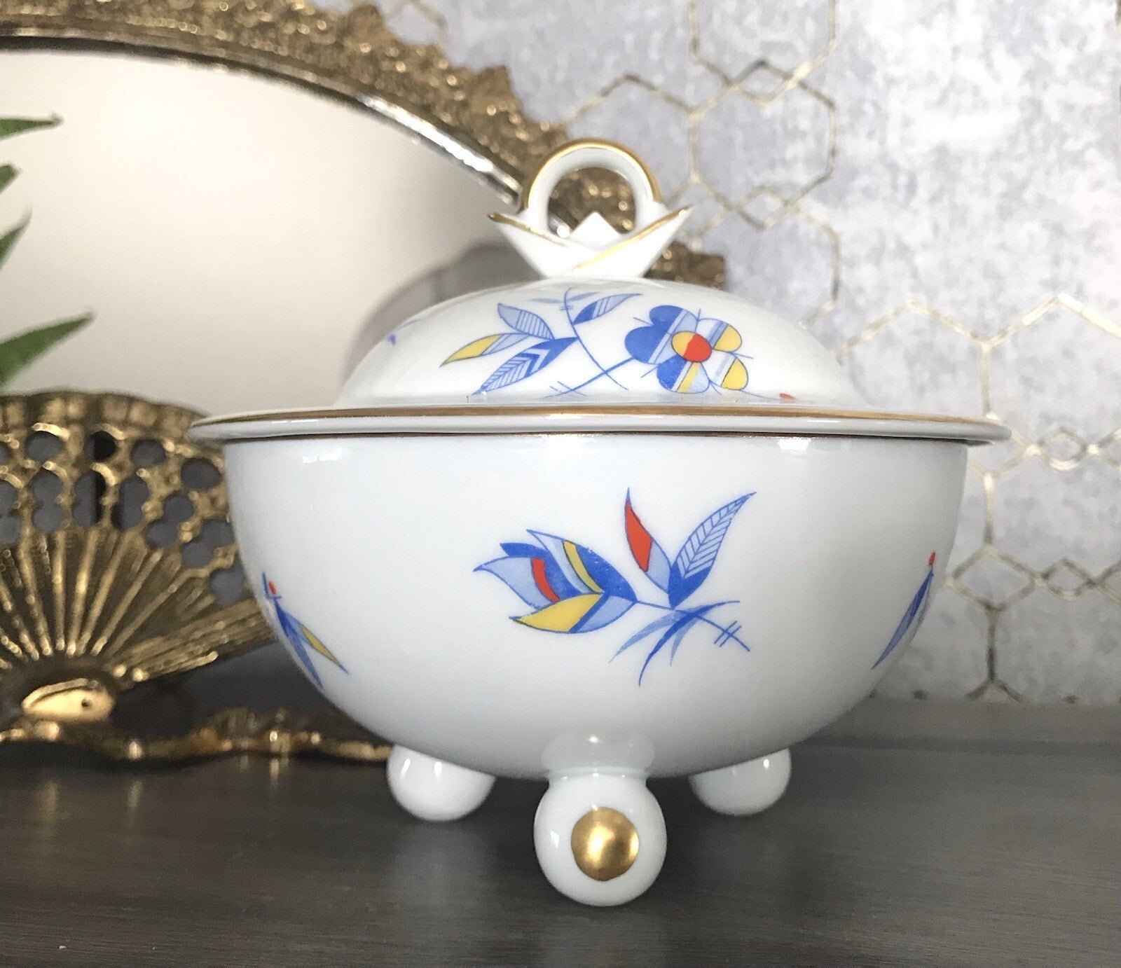 Antik Art Déco Porzellan Dose Deckeldose Schatulle Bonboniere Ullersricht Weiden
