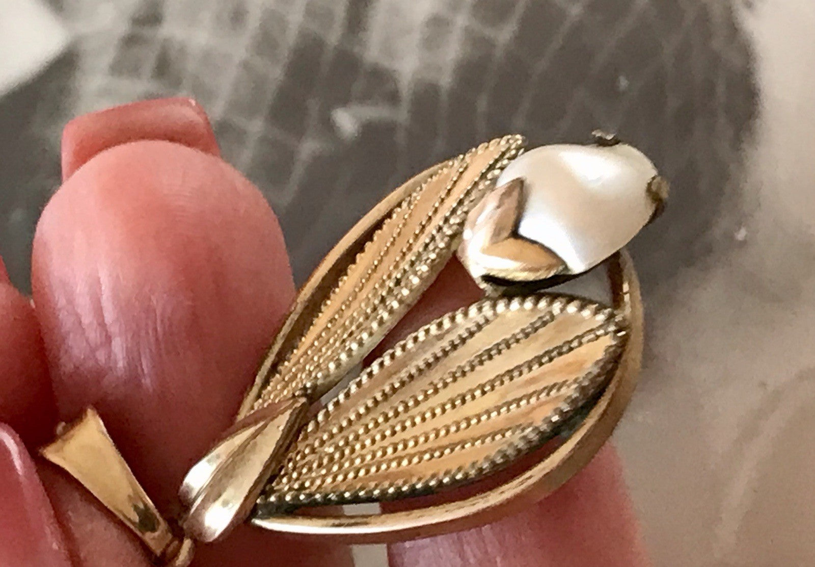 Vintage Designer Anhänger Perle Amerik. Doublè vergoldet