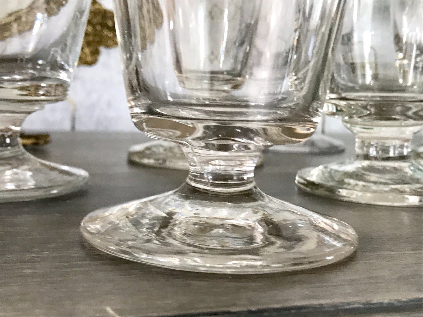 Antik 6 Fußbecher Becher Weinglas Pokalglas Glas ~ 1900 Eichstrich mundgeblasen