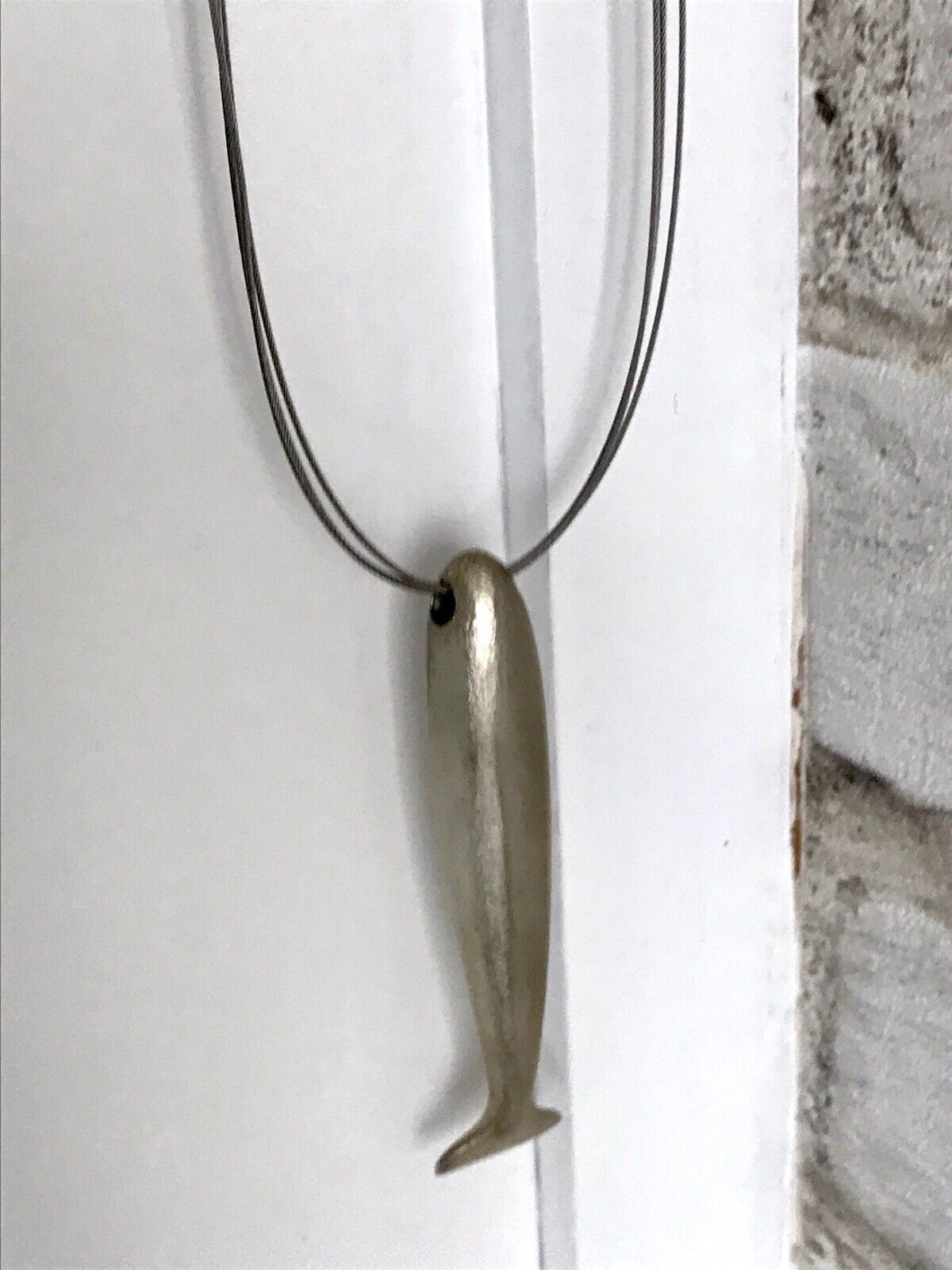 Vintage 925 Silber Collier lange Halskette Collier Anhänger Fisch Wall? Designer