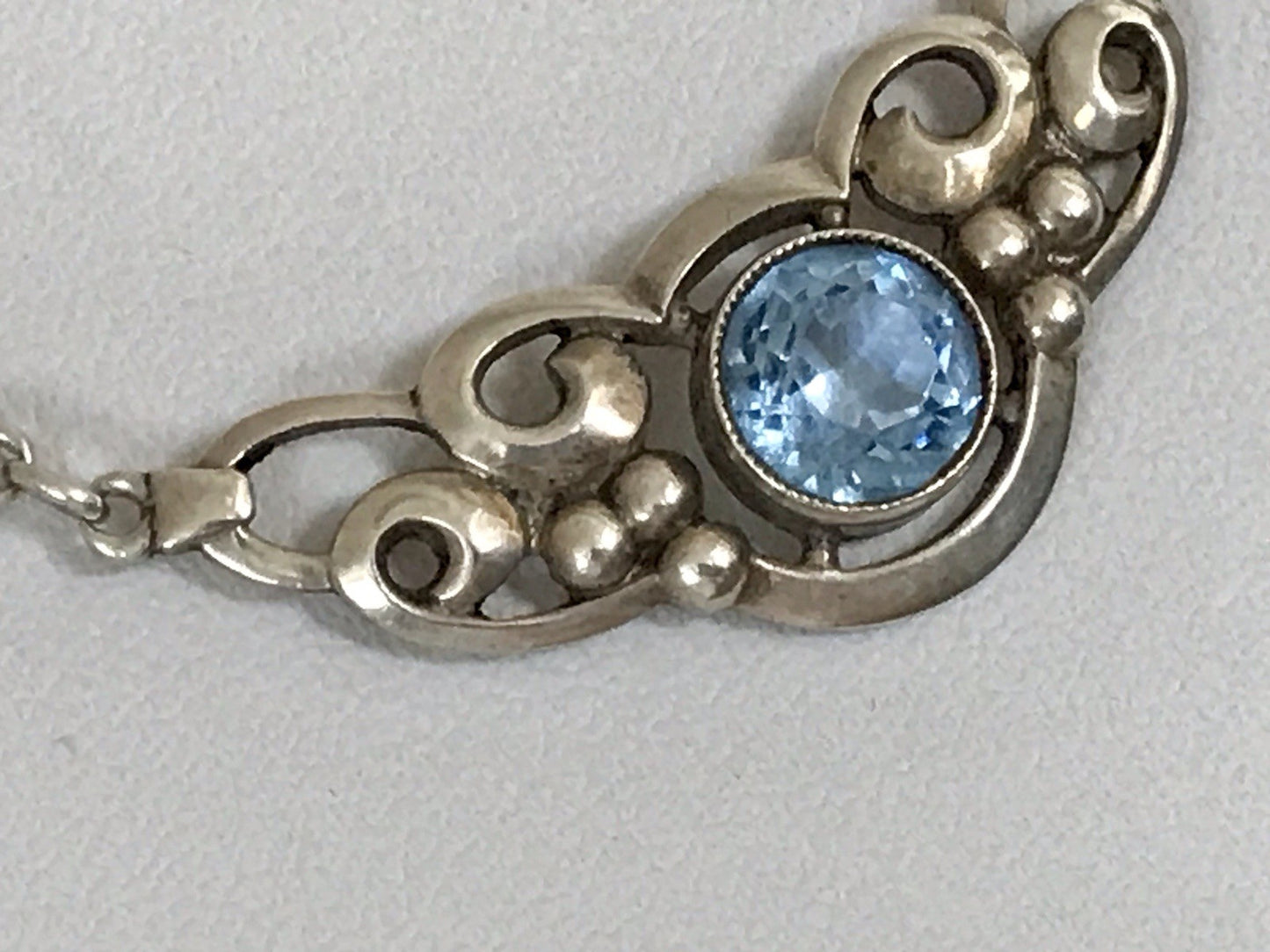 Antik 835 Sterling Silber Collier Halskette Kette Blauer Stein FBM