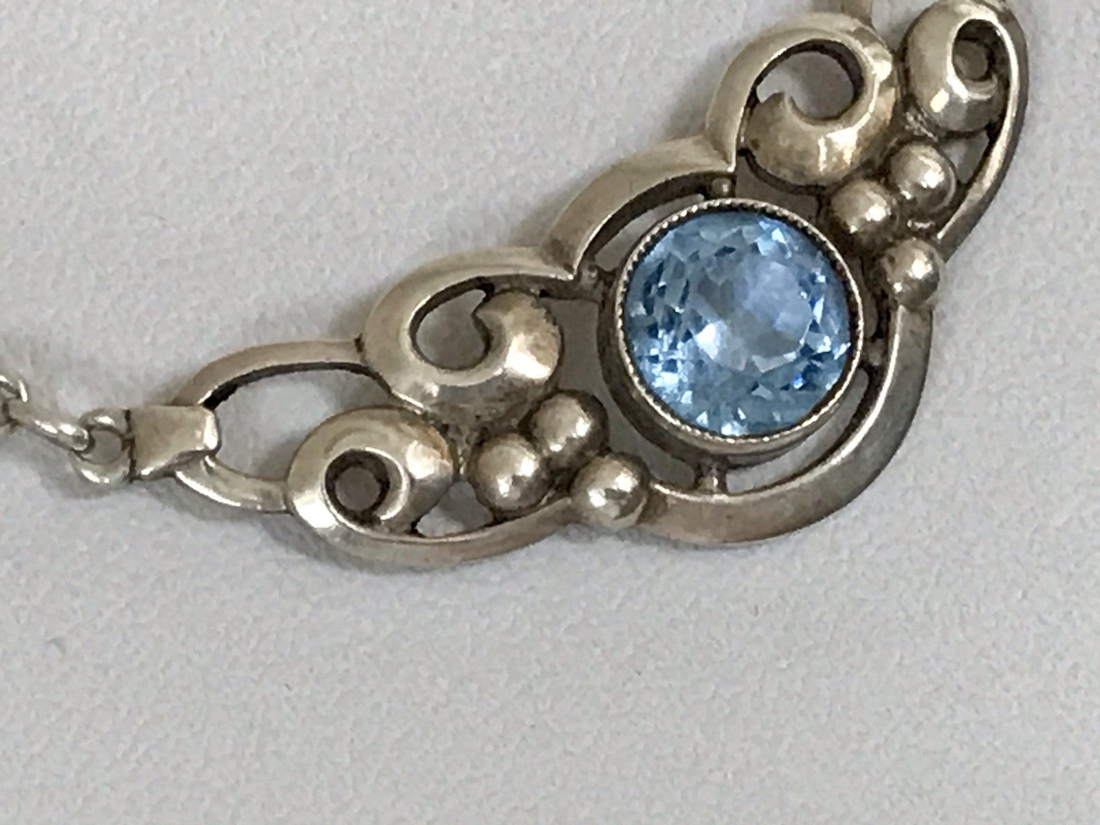 Antik 835 Sterling Silber Collier Halskette Kette Blauer Stein FBM