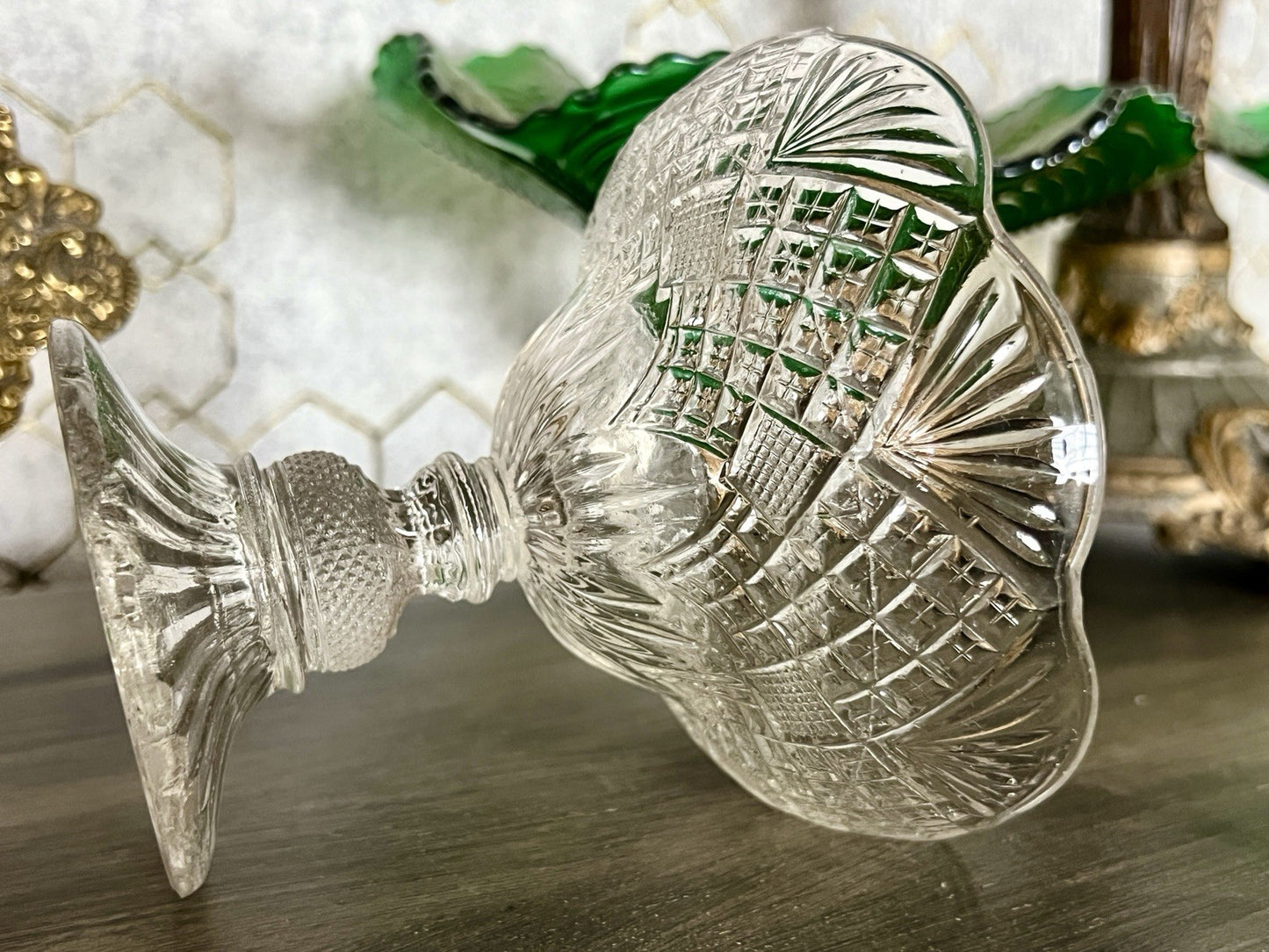 Antik Jugendstil Art Déco Pressglas Glas Fußschale Schale Zuckerschale