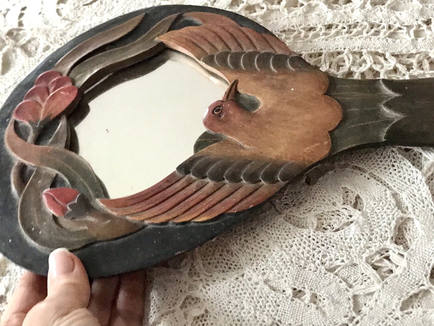 Antik? Vintage Spiegel Handspiegel Holz geschnitzt in Jugendstil gearbeitet