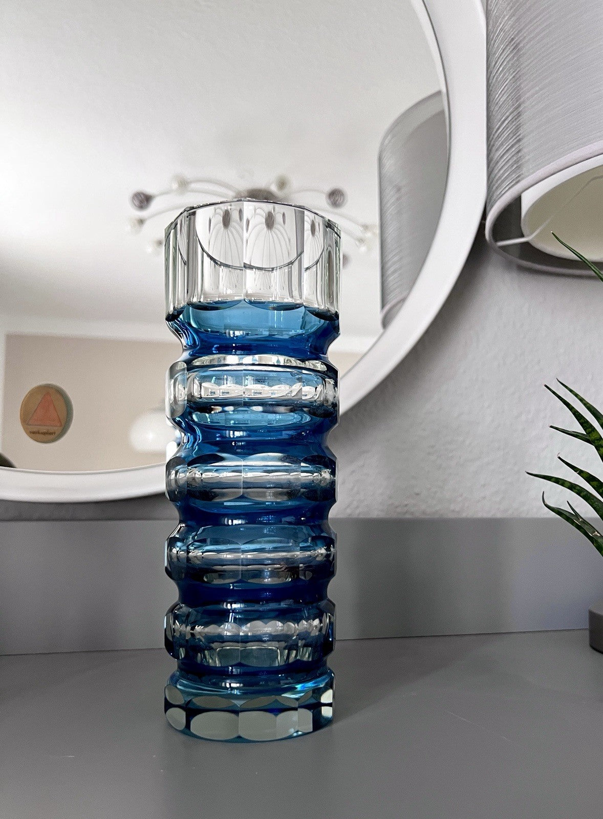 Antik? Art Déco Vase Glasvase Vase Glas Kristallglas Entwurf Meltzer Haida blau
