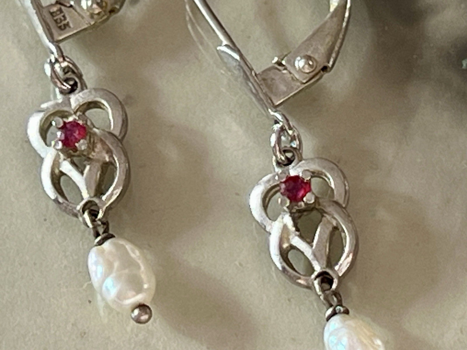 Antik Jugendstil Ohrhänger Ohrringe DAMEN Silber 835 SUPER Design barocke Perle