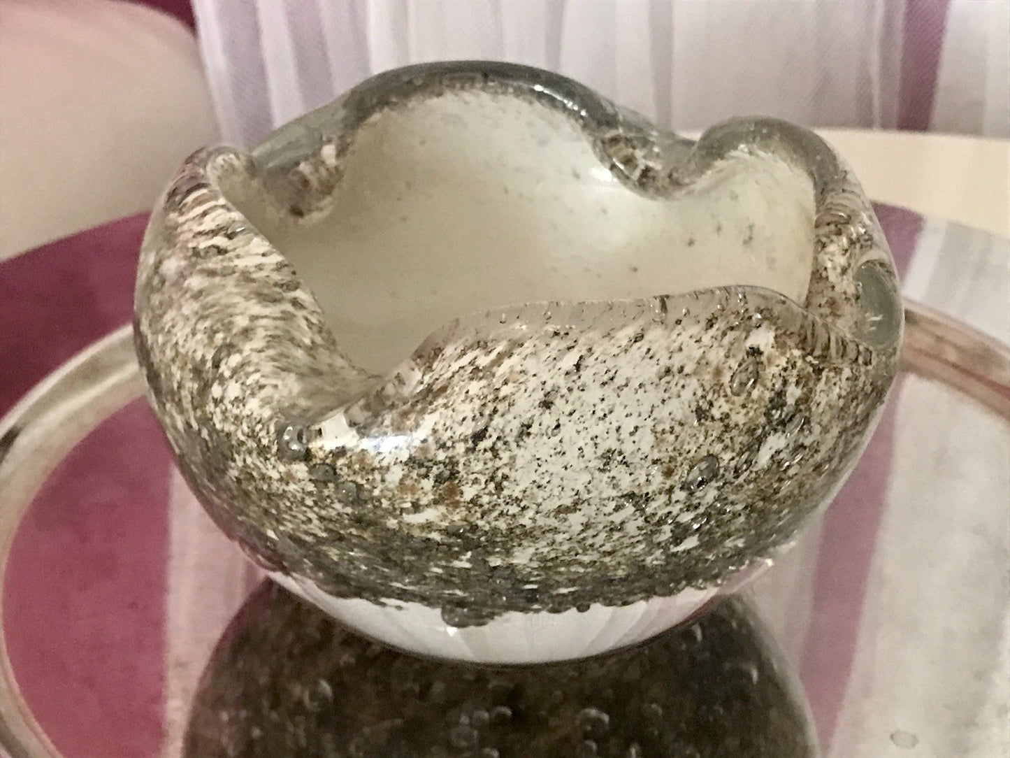 Murano 60er 70er Jahre Schale grau beige weiß So Schön! Schaum Luftblasen