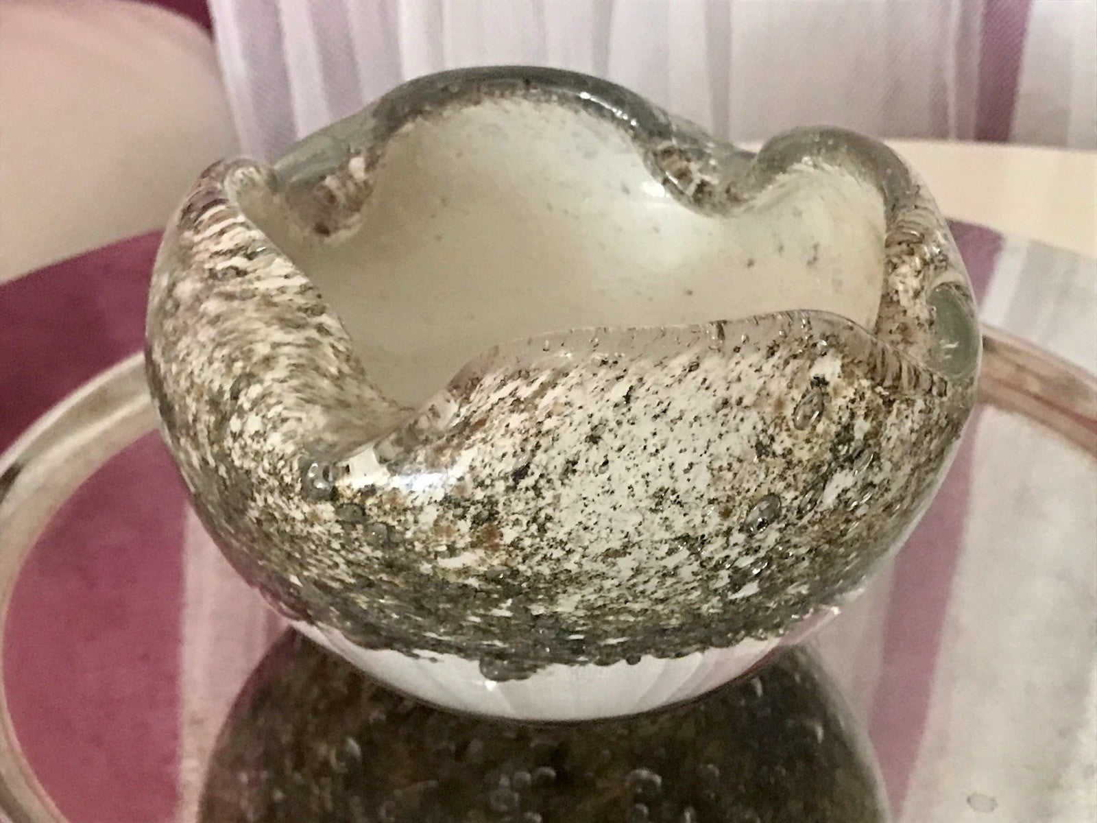 Murano 60er 70er Jahre Schale grau beige weiß So Schön! Schaum Luftblasen