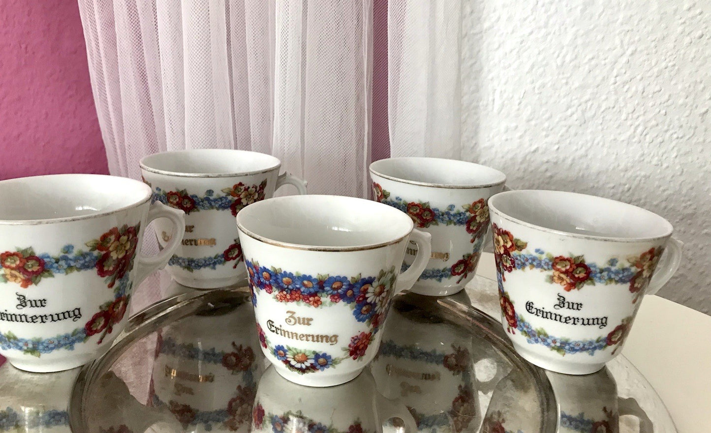 Antik Art Déco Porzellan 5x Kaffeetasse Tasse Reinecke Zur Erinnerung