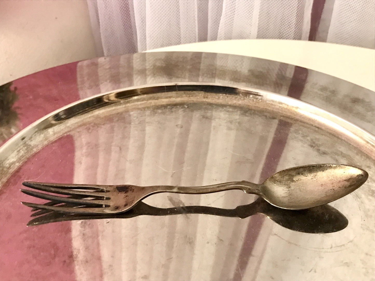 Antik Rarität Gaffel Löffel und Gabel in einem versilbert
