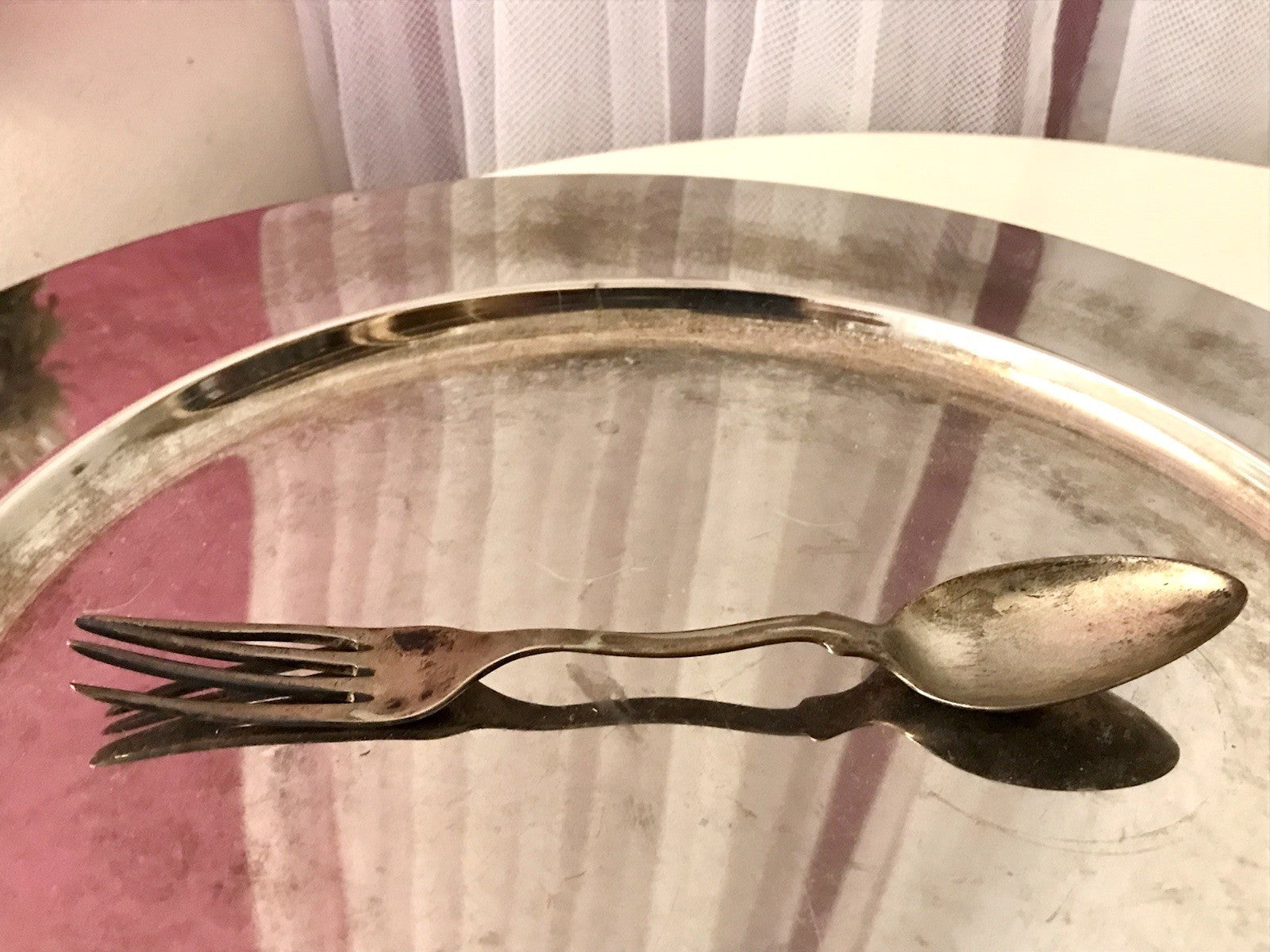 Antik Rarität Gaffel Löffel und Gabel in einem versilbert