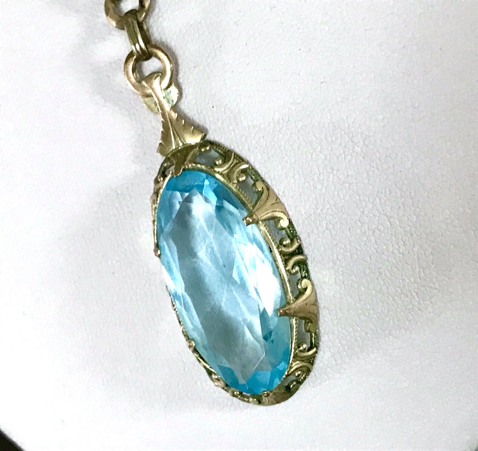 Antik Jugendstil Collier Halskette blauer Stein Anhänger Amerik. Doublè  A. Daub
