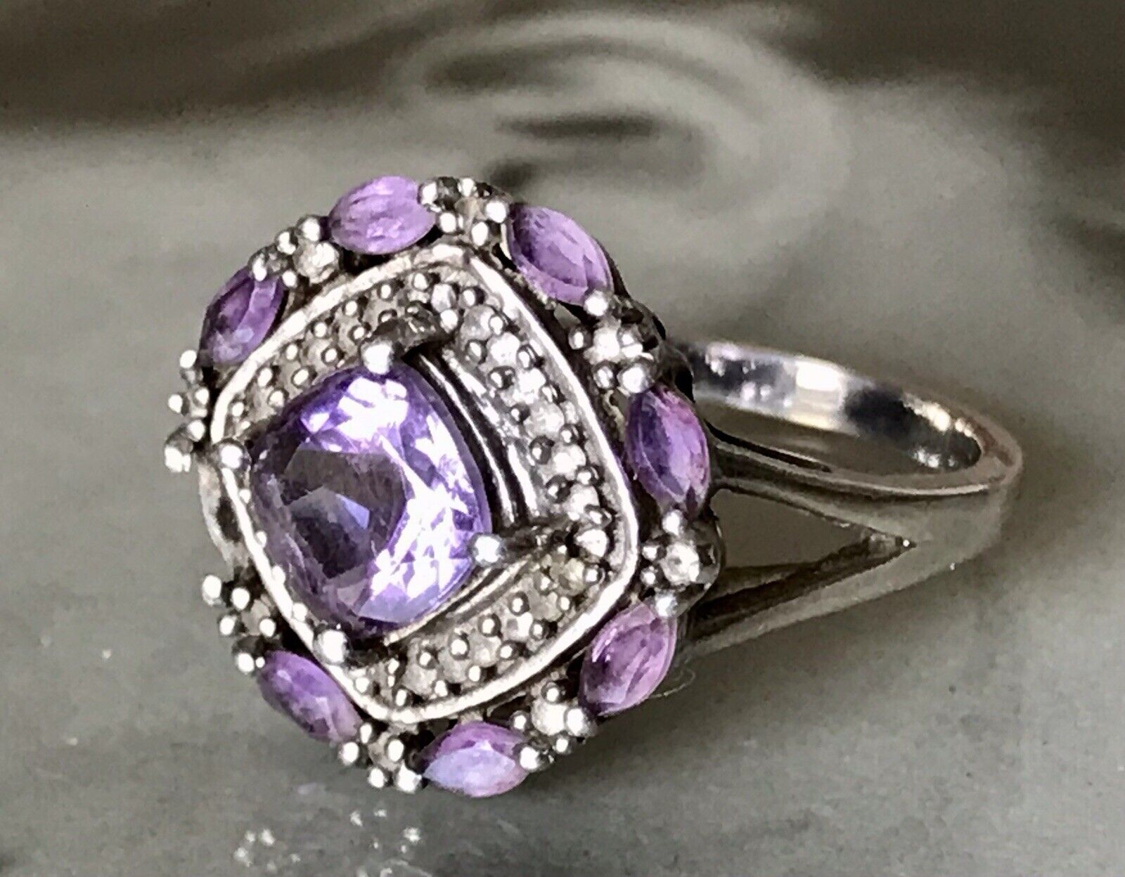 Antik Art Déco Edel DAMEN RING Silber 925 Amethyste Gr.57 58 18,1 18,5