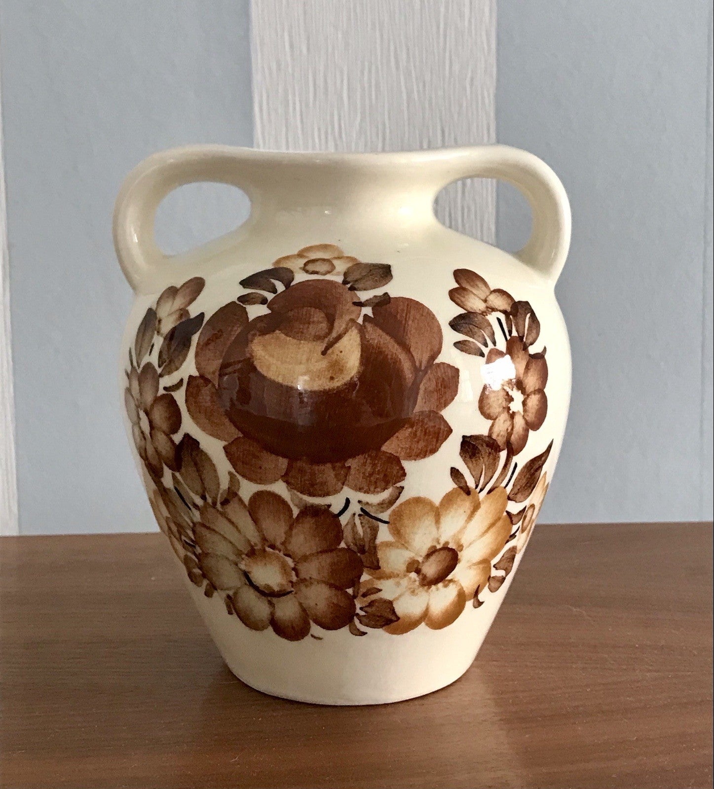 Vintage Fayence Keramik  Vase handbemalt ZF Kolo Polen 50er 60er beige braun