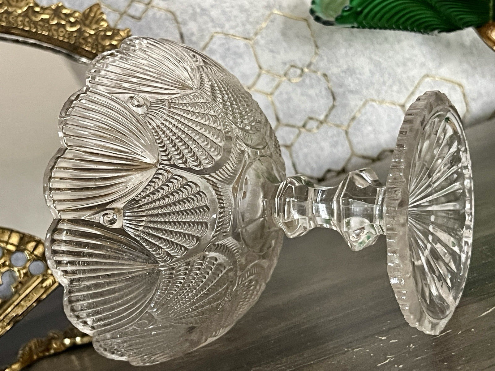 Antik Jugendstil Pressglas Glas Fußschale Schale Zuckerschale