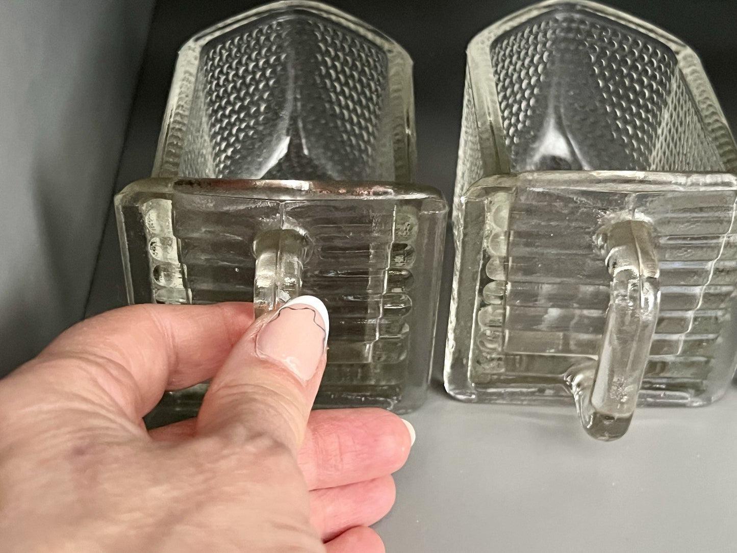 Antik Art Déco 4 Glas Schütten Pressglas von Gerrix