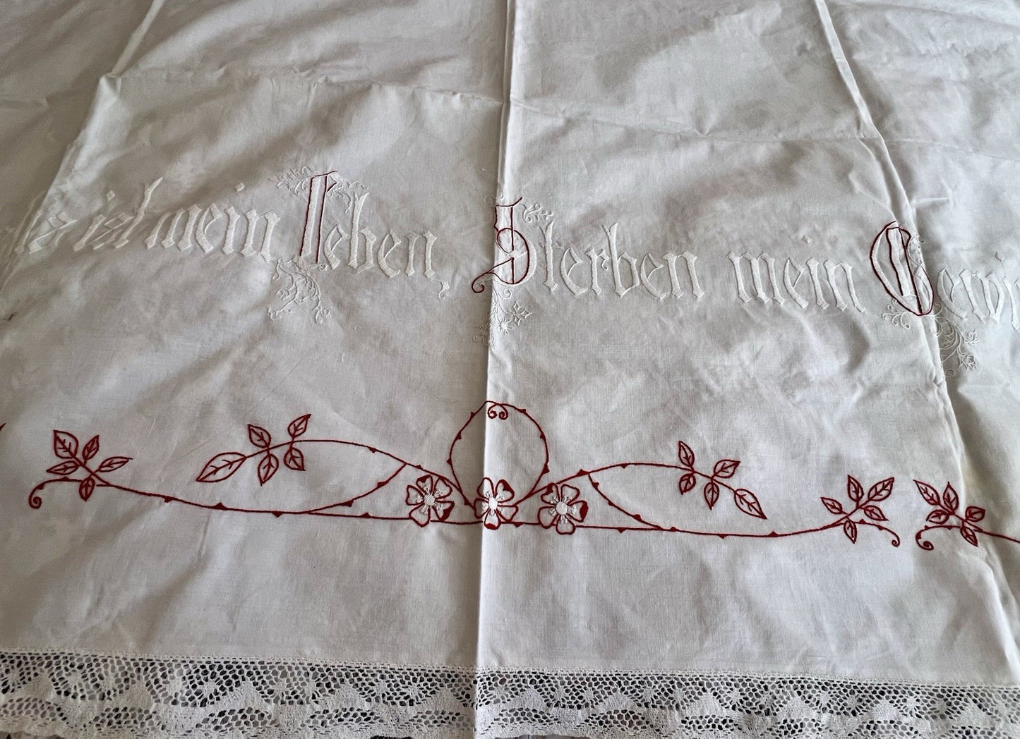 Antik Wandbehang Gardine „Christus ist mein Leben Sterben mein Gewinn