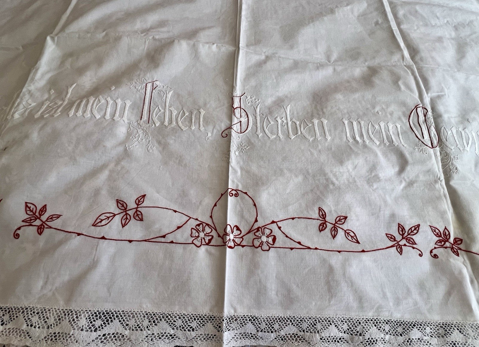 Antik Wandbehang Gardine „Christus ist mein Leben Sterben mein Gewinn