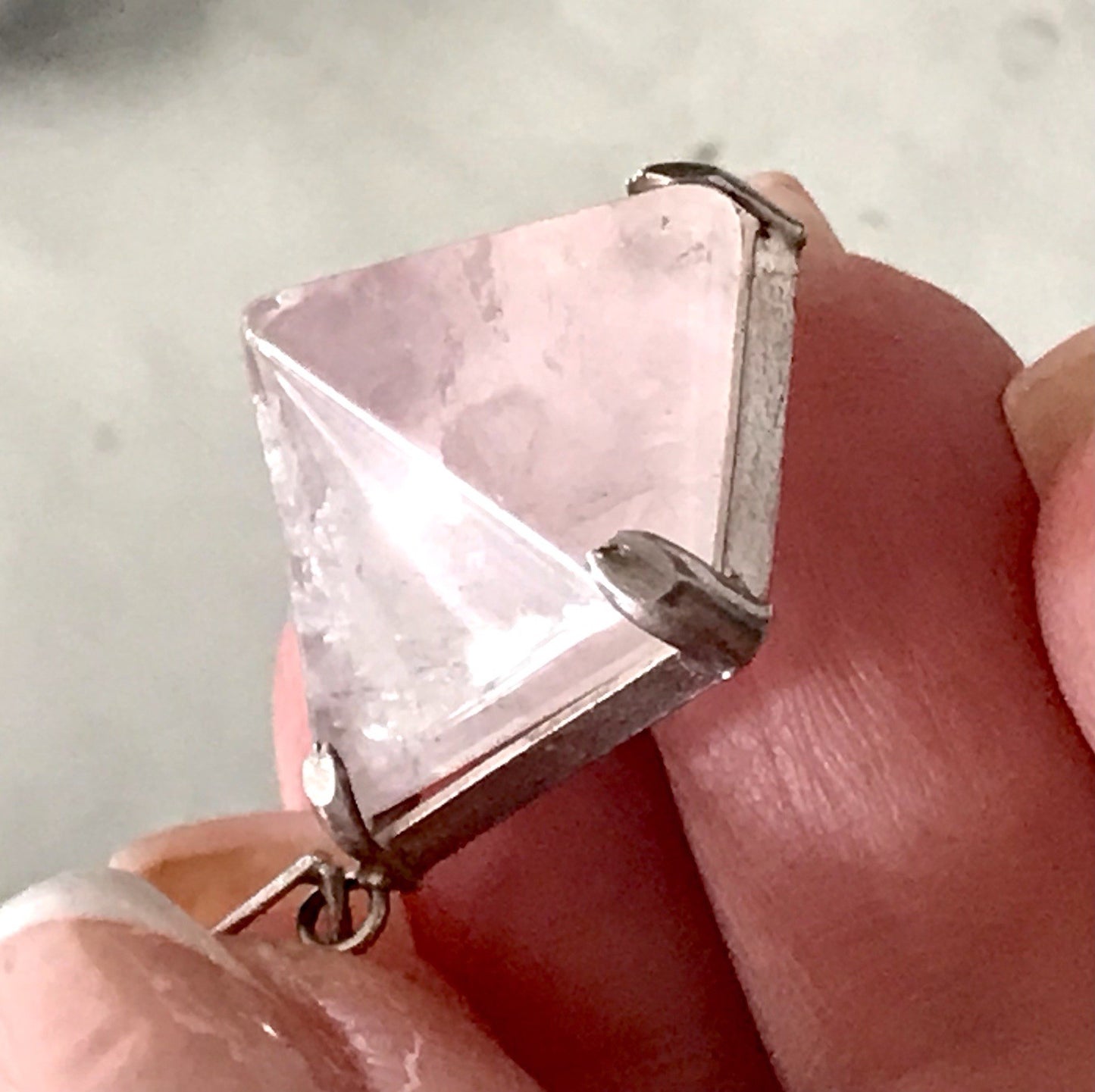 Anhänger Silber Halskette Anhänger Rosenquarz Pyramide Herzaktivierer