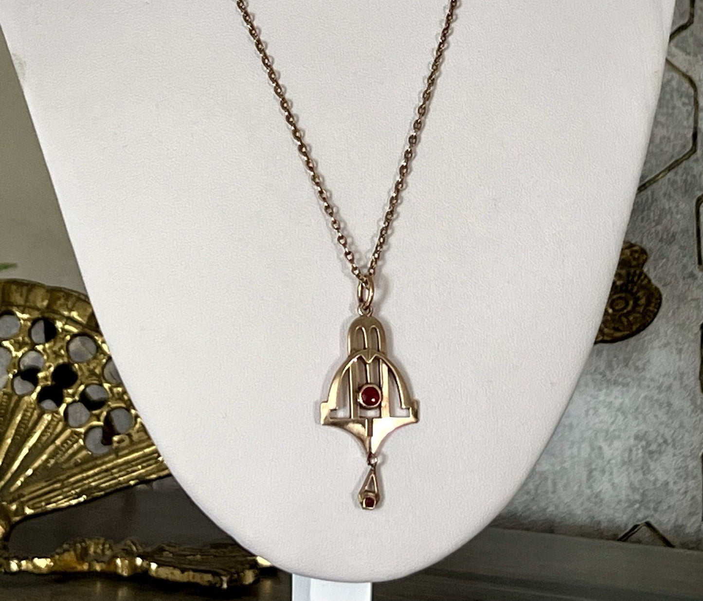 Antik Edel reines Jugendstil Halskette & Anhänger vergoldet Tombak? Amerik.?