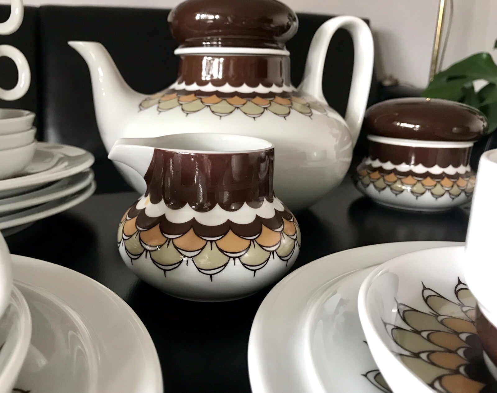Alt Vintage 70er Thomas Porzellan Kaffeeservice weiß braun orange Wirkalla 6 P.