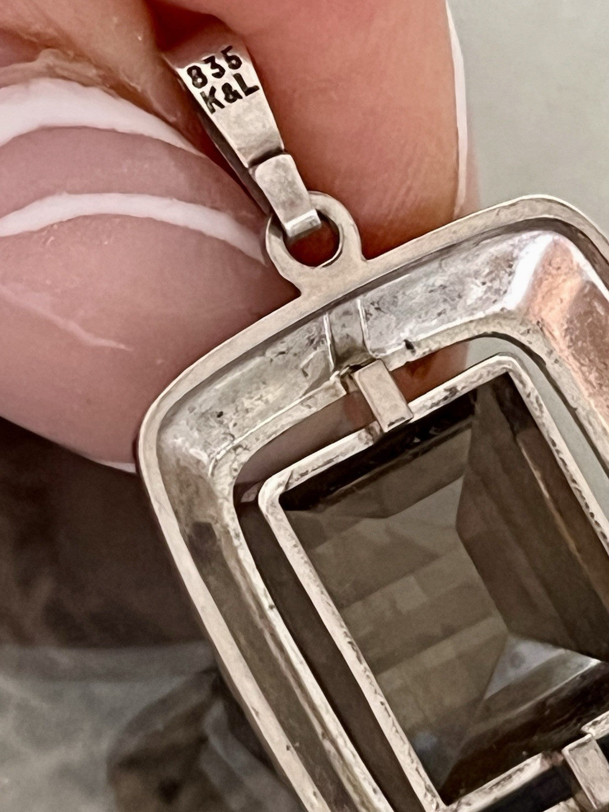Vintage Alt Kettenanhänger Anhänger 835 K&L Silber vergoldet Rauchquarz?