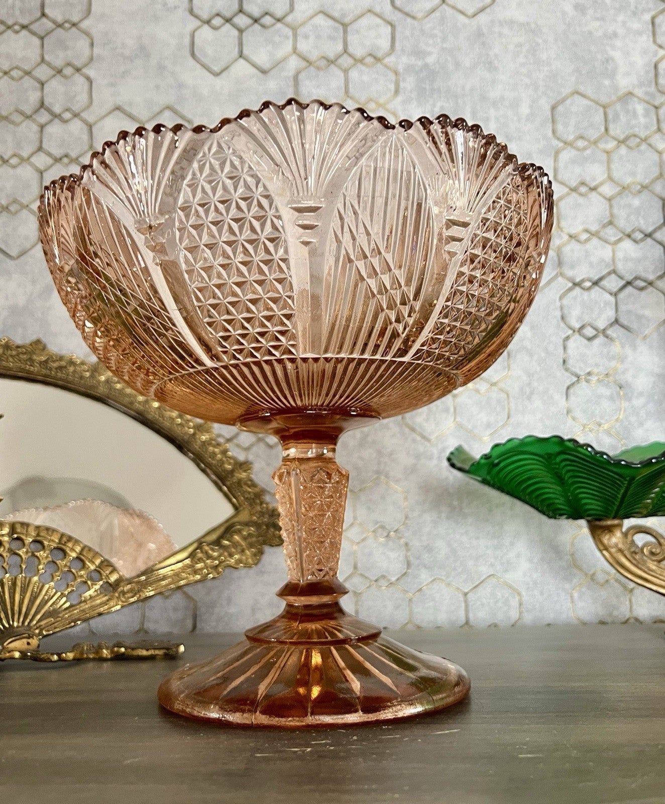 Antik Art Déco Pressglas Tafelaufsatz Schale Fußschale Glas Rosalin