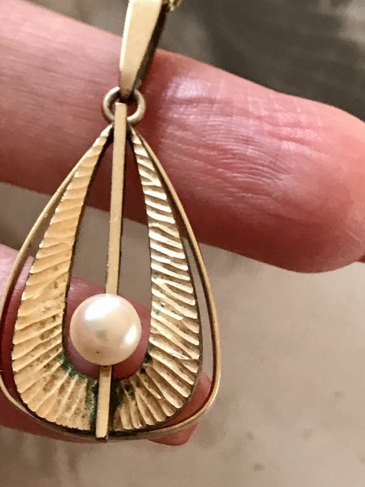 Vintage Designer Anhänger Perle Amerik. Doublè vergoldet