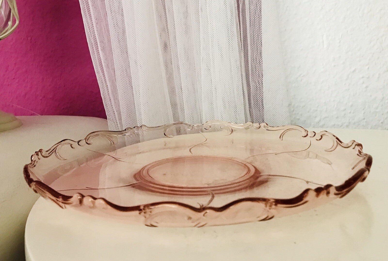 Rosalin Kuchenplatte Kuchenteller Art Déco Schale Pressglas Glasschale