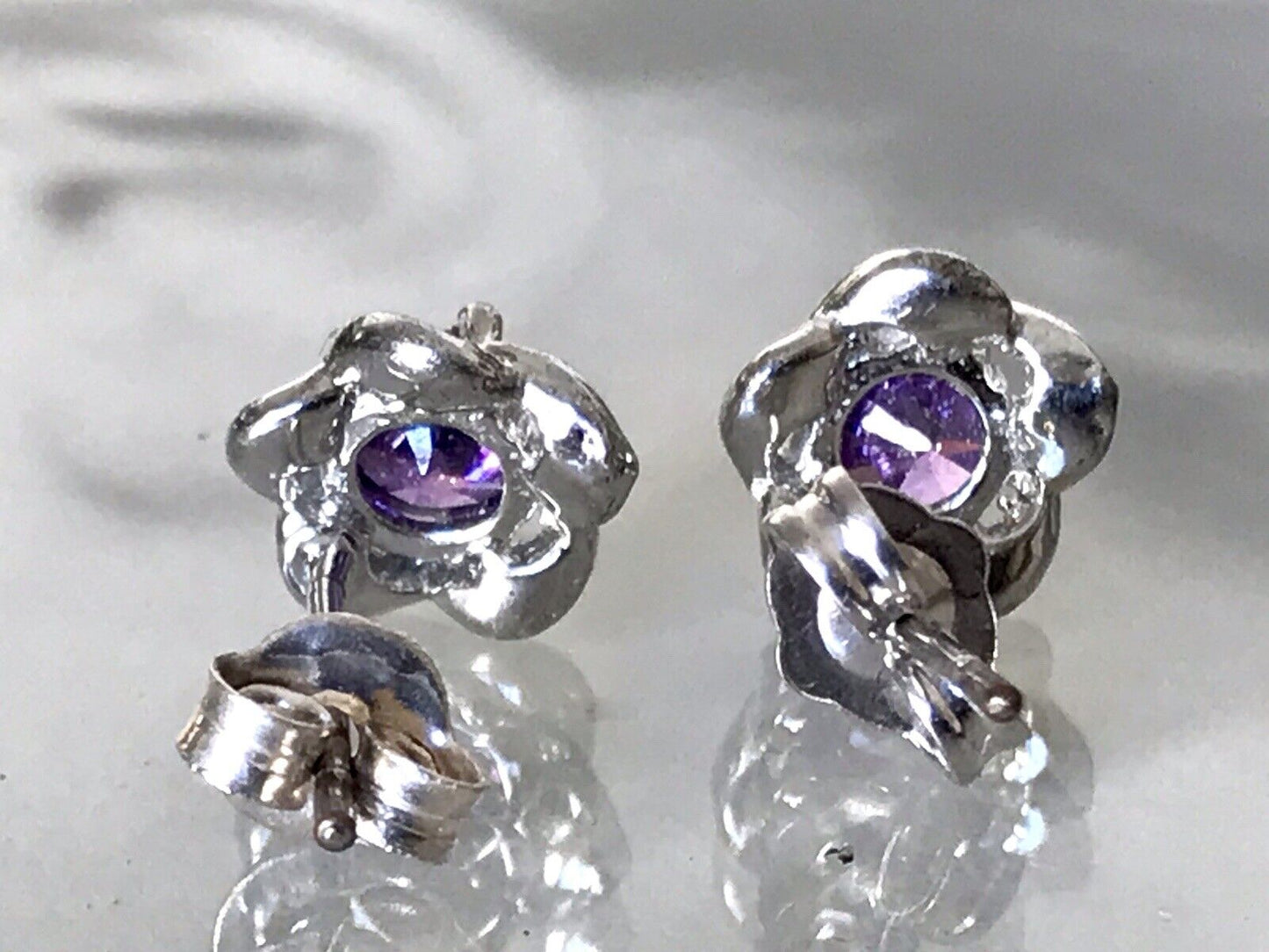 Ohrstecker Ohrringe Silber 925 Amethyst ? geschliffen Schöne Fassung