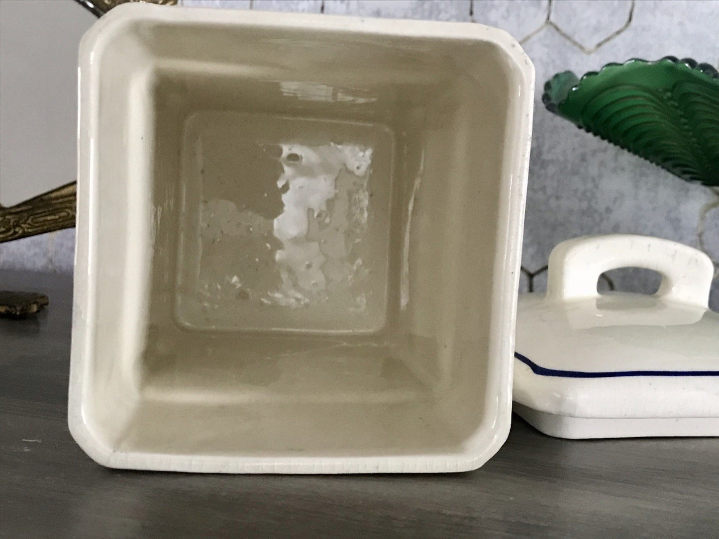 Antik Jugendstil Vorratsgefäß Kaffee Gefäß Vorratsdose weiß Porzellan creme blau