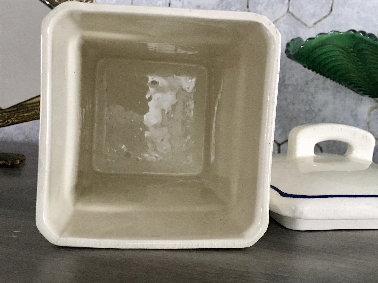 Antik Jugendstil Vorratsgefäß Kaffee Gefäß Vorratsdose weiß Porzellan creme blau