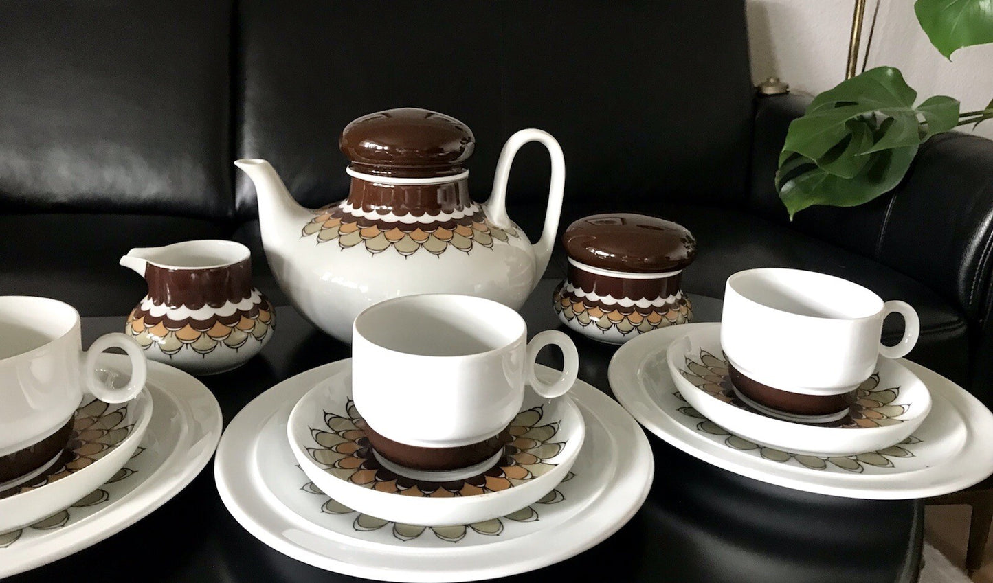 Alt Vintage 70er Thomas Porzellan Kaffeeservice weiß braun orange Wirkalla 6 P.
