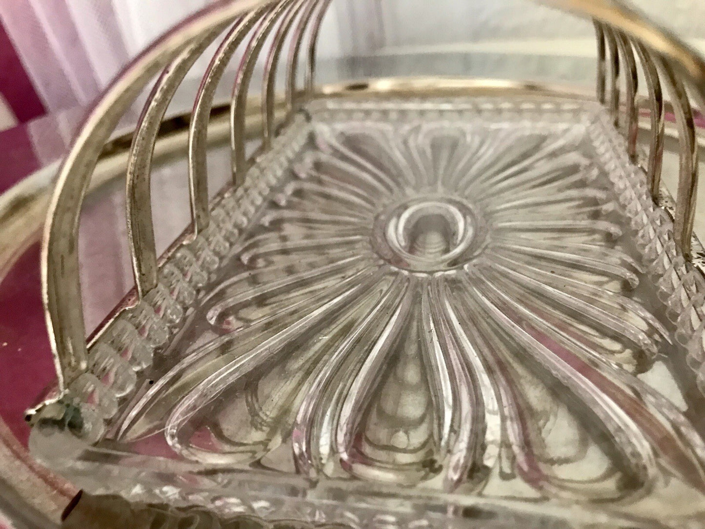 Vintage Toastbrot Ständer Halter versilbert Glaseinsatz Kristallglas 60er Jahre