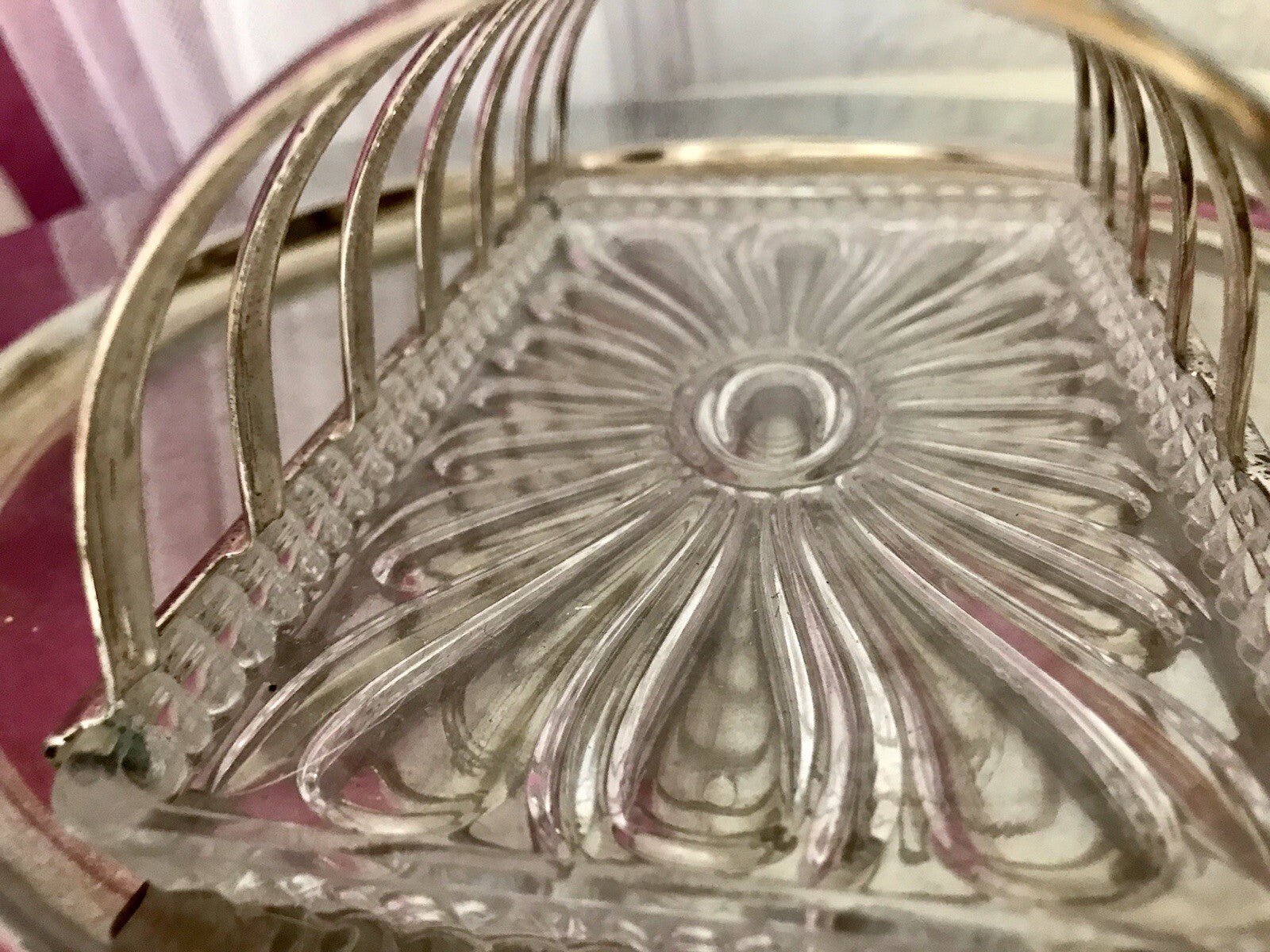 Vintage Toastbrot Ständer Halter versilbert Glaseinsatz Kristallglas 60er Jahre