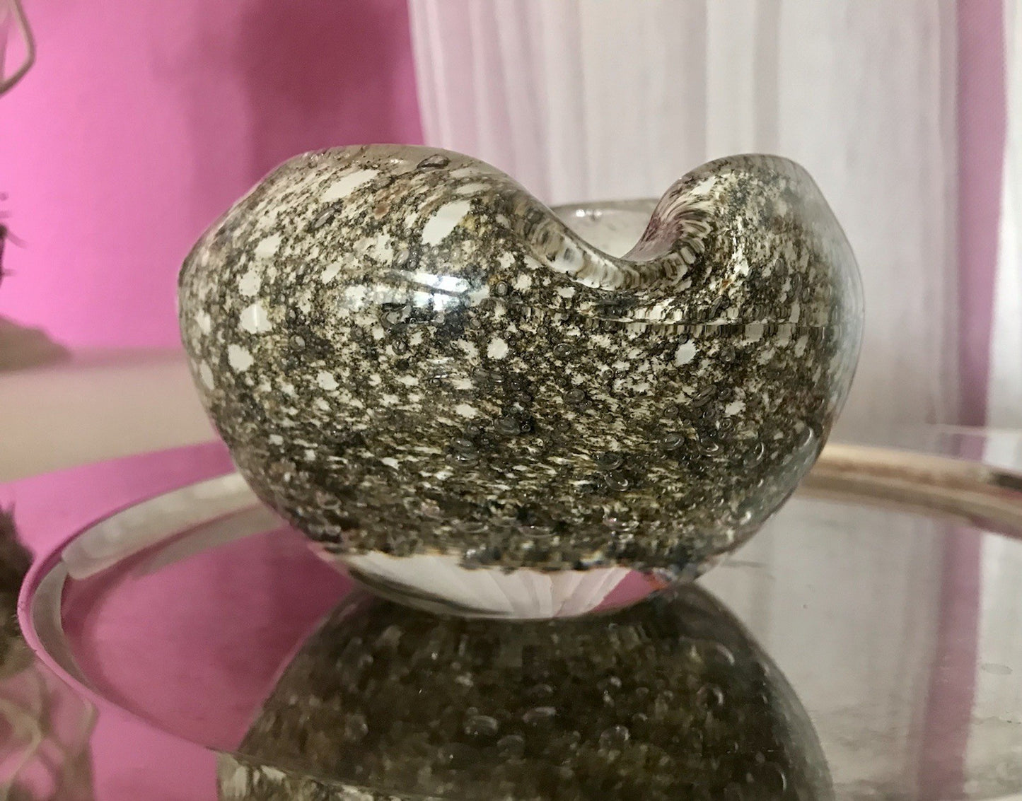 Murano 60er 70er Jahre Schale grau beige weiß So Schön! Schaum Luftblasen