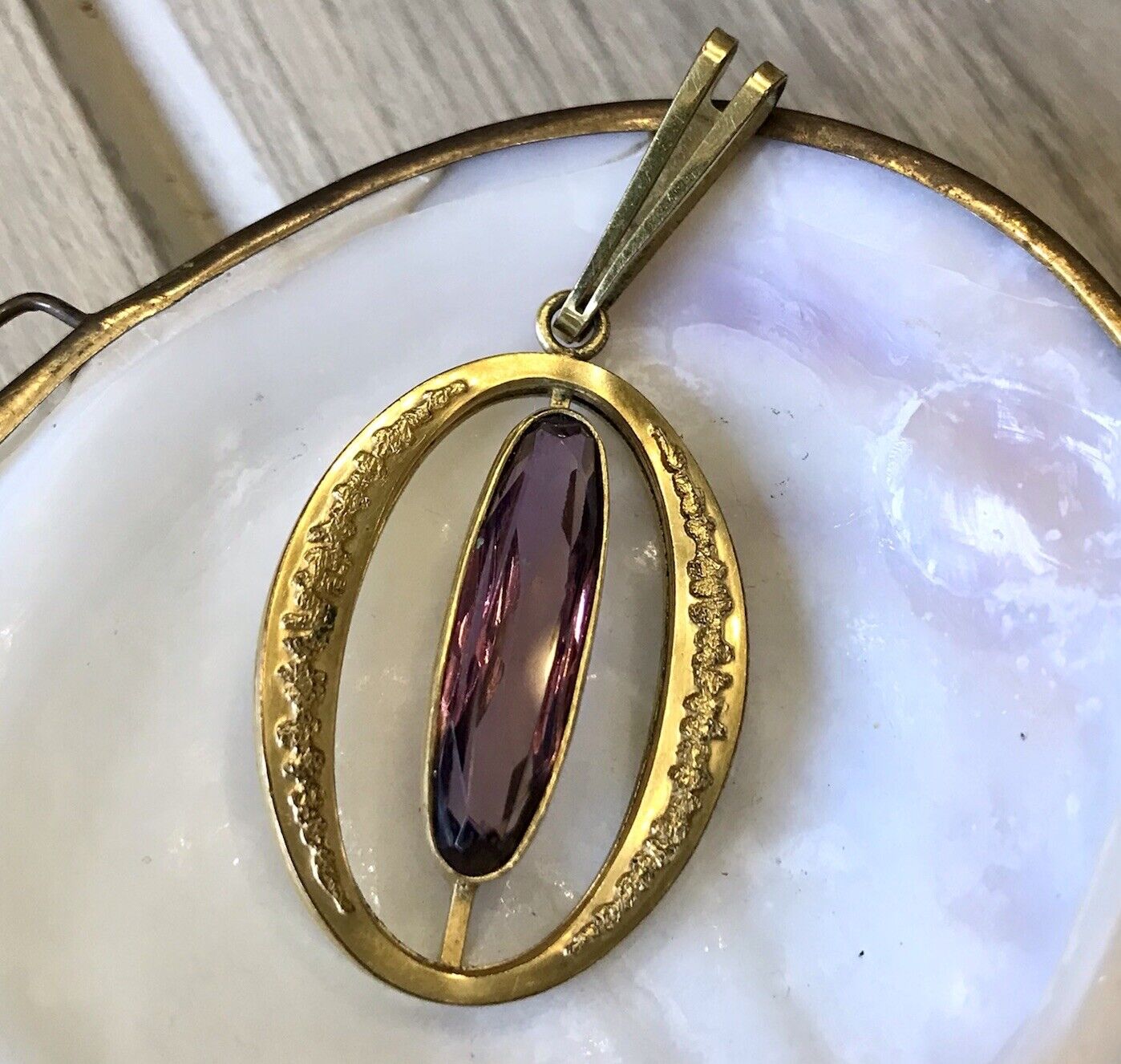 Vintage SP Edel Designer Anhänger lila Stein Amethyst? Amerik. Doublè vergoldet