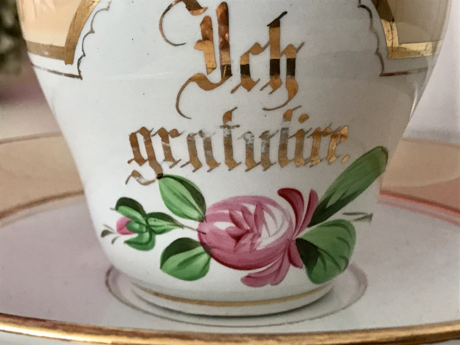Antik Keramik ? Porzellan? Andenken Gedeck Sammeltasse Tasse „Ich gratulire“