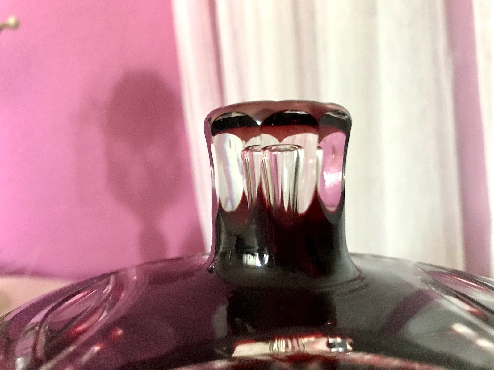 Vintage EDEL Glasdose Deckeldose Bonboniere Kristallglas Schliff Rubin Rot