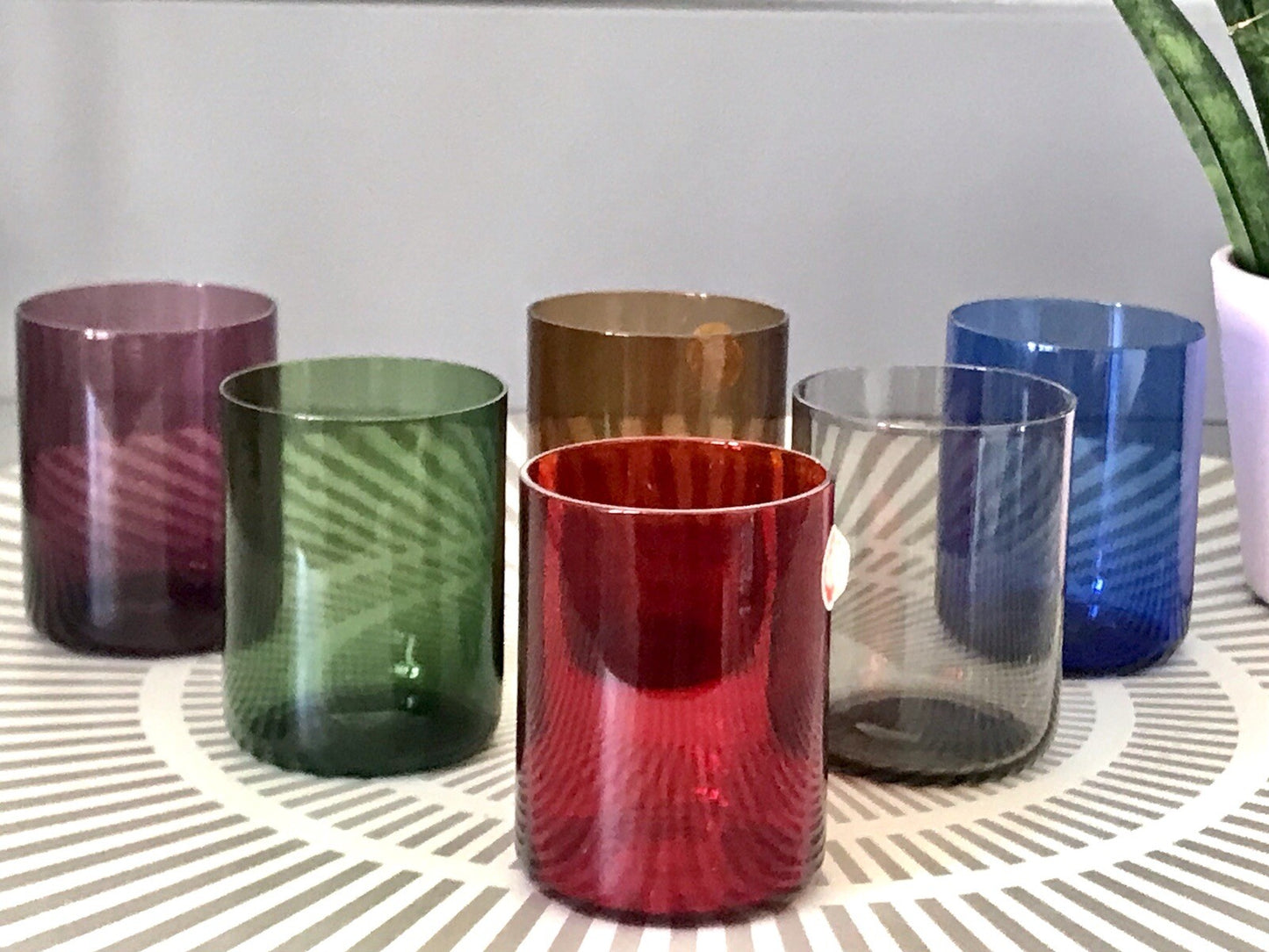 Vintage 60er Jahre 6 Schnapsgläser Gläser buntes Glas Rauchglas