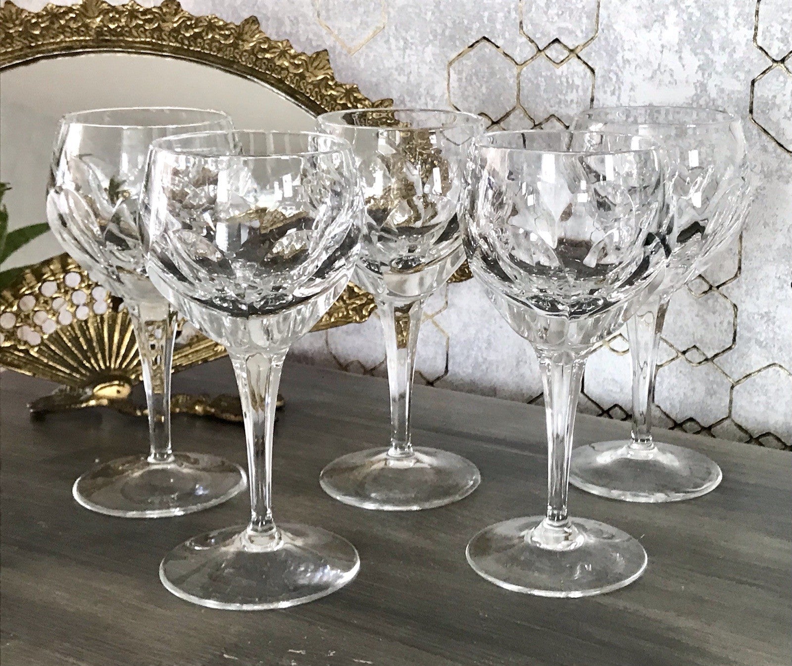 Vintage Edel 5x Weingläser Gläser Kristallglas Bleikristall