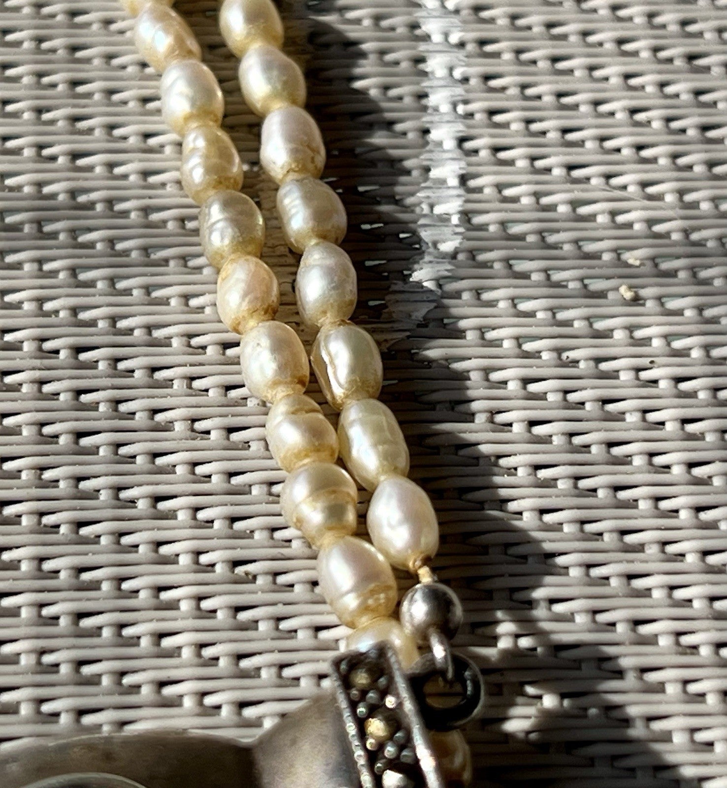 Antik  Jugendstil Silber Collier Perlen Halskette Herz Markasite blauer Stein