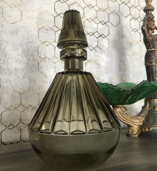 Antik Art Déco Bauhaus Glas Karaffe Dekanter Rauchglas wundervoll