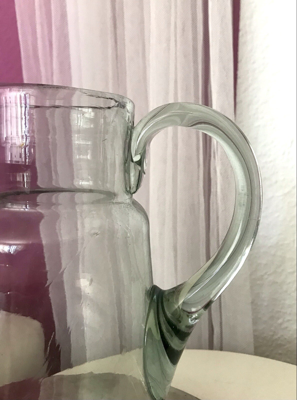 Antik groß Krug Glas Karaffe Kanne Wasserkrug Glas mundgeblasen light türkis