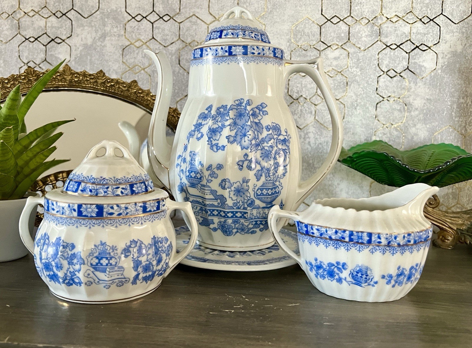 Edel Antik Jugendstil Sorau Margaret Porzellan Kaffeeservice Kernstück 4 Teile
